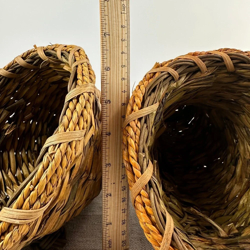 Vintage Woven Cornucopia Basket Pair Horn of Plenty Fall Thanksgiving Decor